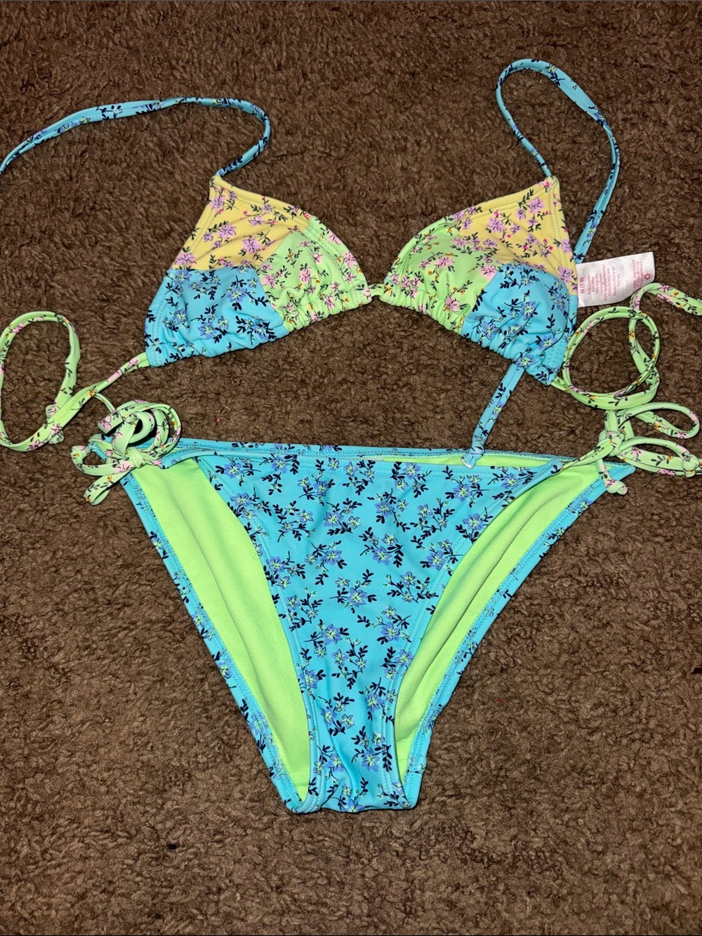 No Boundaries Blue, Lime & Yellow Floral Triangle Bikini